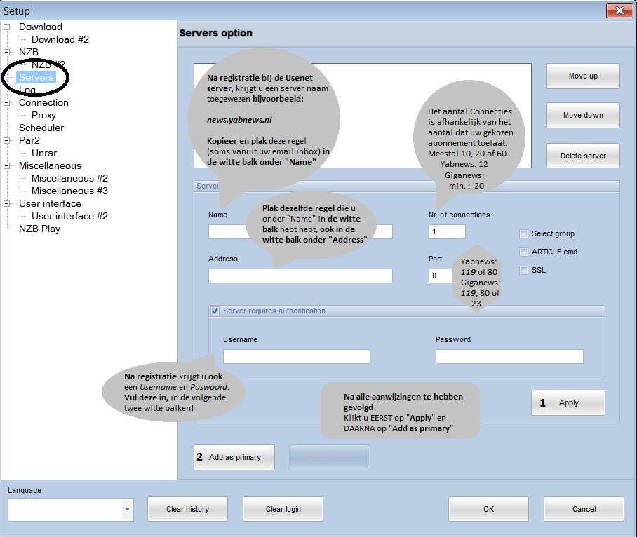 Instructie server instellingen binnen Altbinz